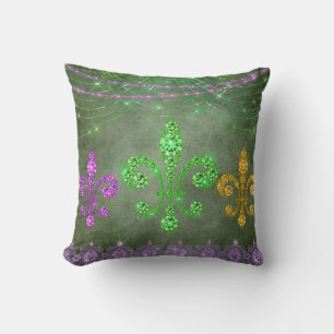 Coussin Perles Mardi Gras Et Fleur de Lis Diamant