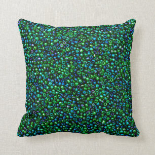 Coussin Perles vertes de graine de Rocaille de paon