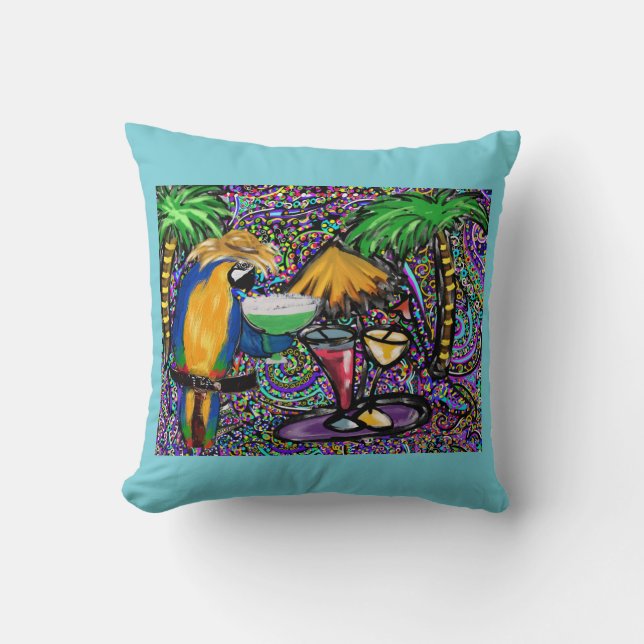 Coussin Perroquet de fête sur la plage (Recto)