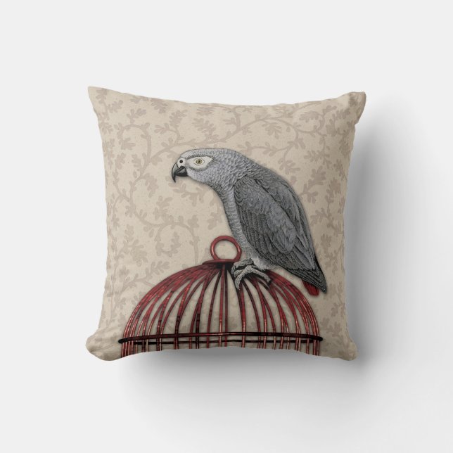 Coussin Perroquet de gris africain sur la cage à oiseaux (Recto)