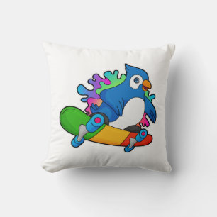 Coussin Perroquet en tant que skate avec skateboard