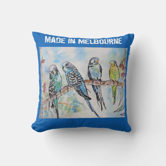 Coussin Perroquet Perruche Budgie Fabriqué à Melbourne  (Recto)