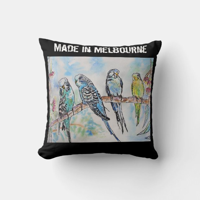 Coussin Perroquet Perruche Oiseau Fabriqué à Melbourne Ois (Recto)