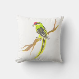 Coussin Perroquet sur une branche. Peinture aquarelle.