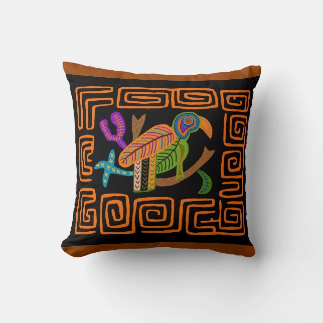 Coussin Perroquet tropical Mola Indien Kuna (Recto)