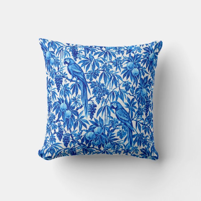 Coussin Perroquets bleus dans un jardin tropical (Recto)
