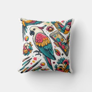 Coussin Perroquets colorés Art tropical