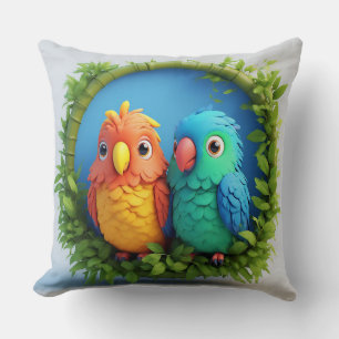 Coussin Perroquets de bande dessinée colorés