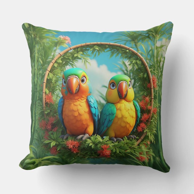 Coussin Perroquets de dessin animé colorés (Recto)