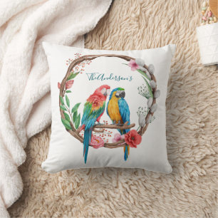Coussin Perroquets Personnalisés Macaw Oiseaux Floral Colo