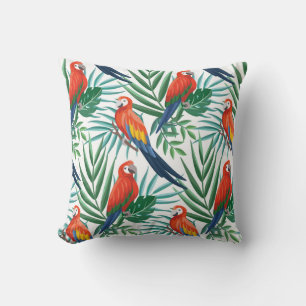 Coussin Perroquets tropicaux : Palmier luxuriant sans tran