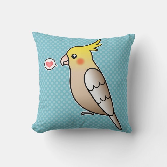 Coussin Perruche cockatiel à la cannelle avec un cœur (Recto)