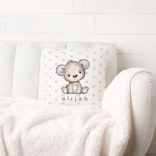 Coussin Personalized Baby Boy's Brown Bear Hearts Pattern