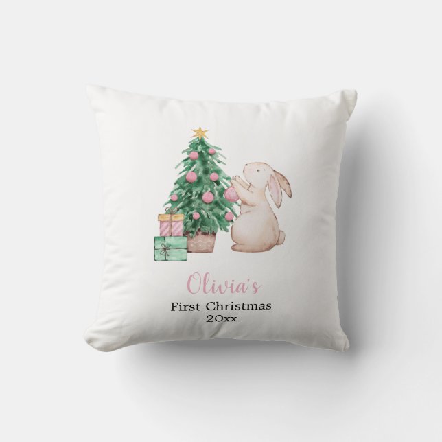 Coussin Personalized Baby’s First Christmas rabbit theme  (Recto)