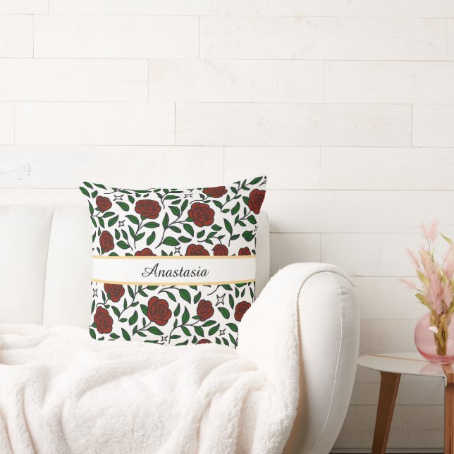 Coussin Personalized Beauty and Beast Garden Rose Name Red (Canapé)