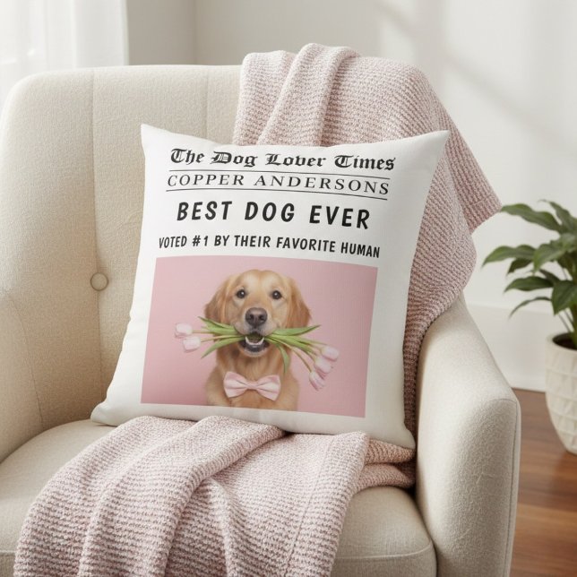 Coussin Personalized “Best Dog Ever” Newspaper Photo  (Créateur téléchargé)