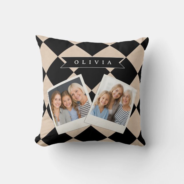 Coussin Personalized Black Harlequin Checkered Diamond (Recto)
