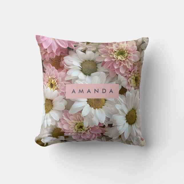 Coussin Personalized Blush Pink and White Daisy Flower (Recto)
