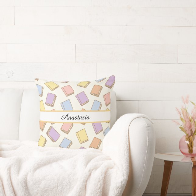 Coussin Personalized Bookish Girl Cute Bow Name Cream (Canapé)