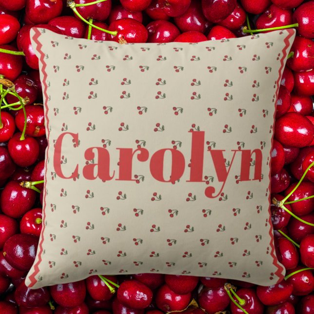 Coussin Personalized Cherry Throw Pillow with Custom Name (Créateur téléchargé)
