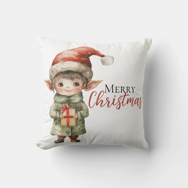 Coussin Personalized Christmas Elf Pillow – Custom Holiday (Recto)