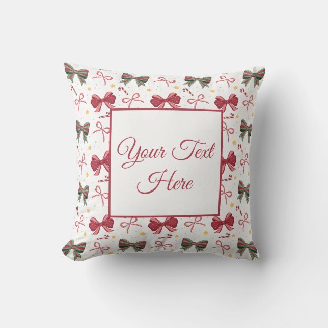 Coussin Personalized Christmas Throw Pillow With Cute Bows (Recto)