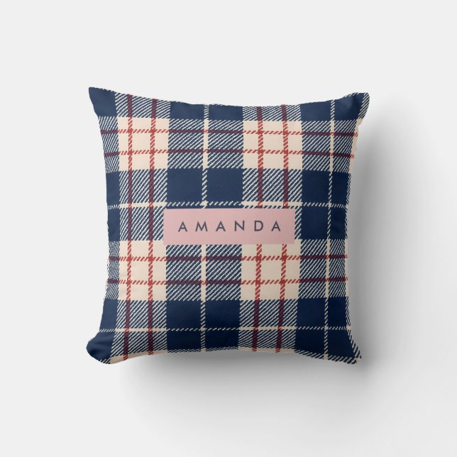 Coussin Personalized Classic Navy and Red Plaid (Recto)