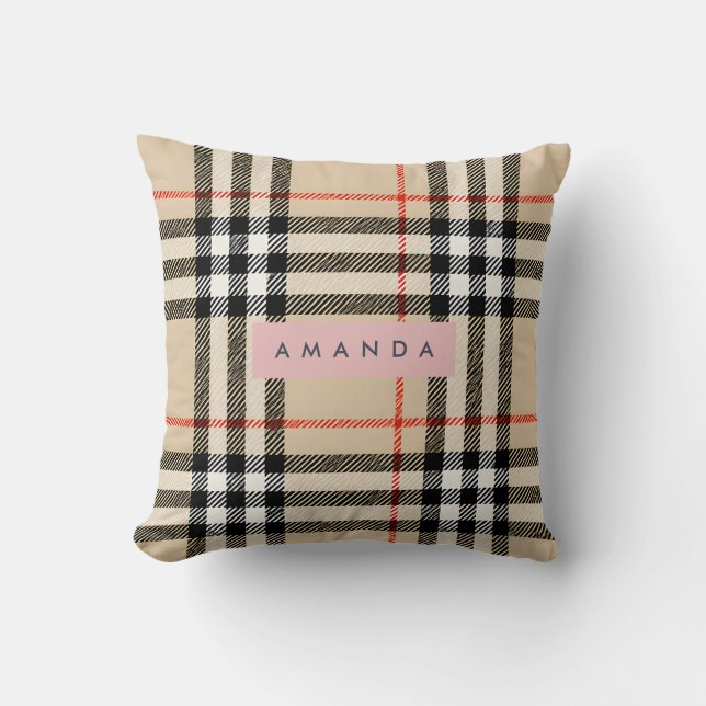Coussin Personalized Classic Tan, Black & Red Plaid (Recto)