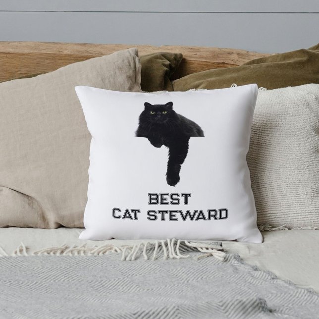 Coussin Personalized Cute Black Cat Photo Funny Quote Pet (Créateur téléchargé)