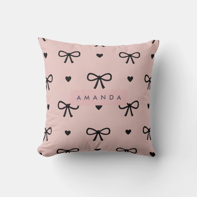 Coussin Personalized Cute Chic Pink Bow & Heart Pattern (Recto)
