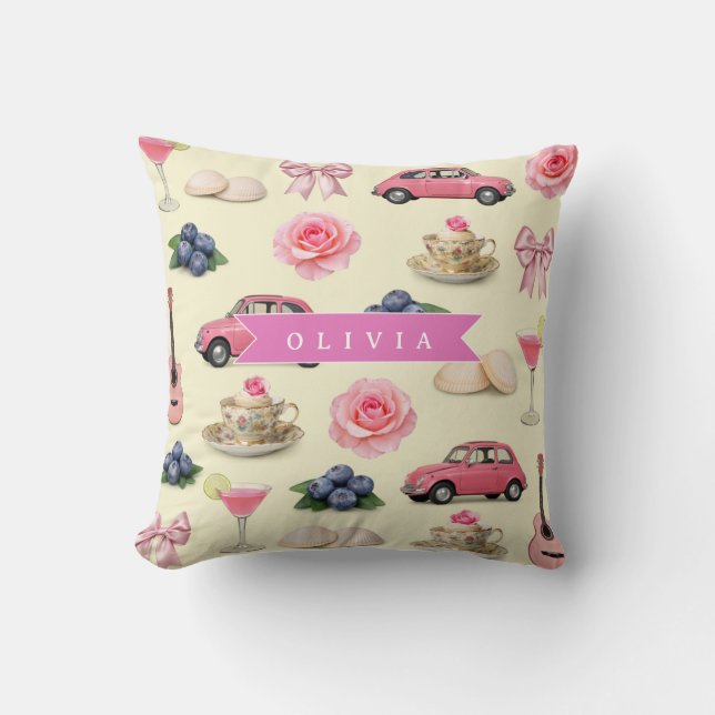 Coussin Personalized Cute Coquette Pink Cocktail Ribbon (Recto)