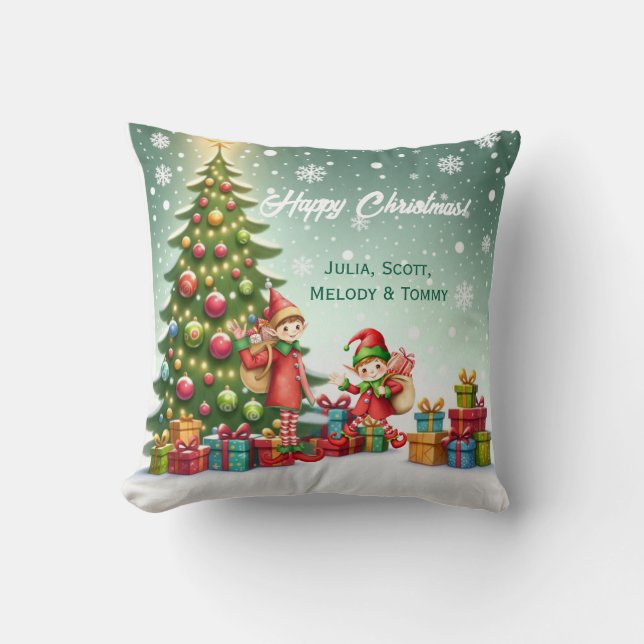 Coussin Personalized Cute Little Elf Christmas Photo (Recto)
