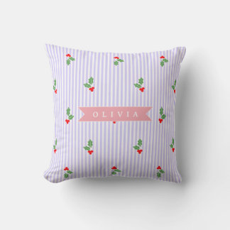 Coussin Personalized Cute Striped Holiday Christmas Holly 