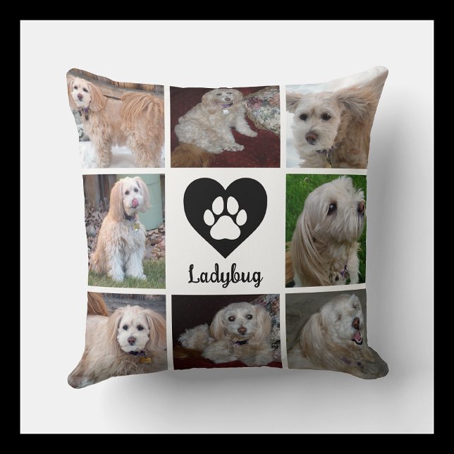 Coussin Personalized Dog Photo Collage with Custom Name (Créateur téléchargé)