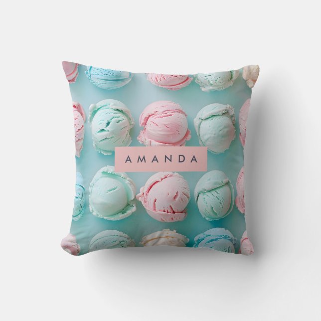 Coussin Personalized Elegant Pastel Stripe Ice Cream  (Recto)