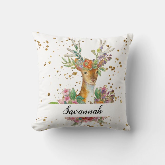 Coussin Personalized Floral Deer (Recto)