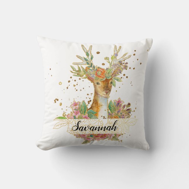 Coussin Personalized Floral Deer (Recto)