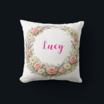 Coussin Personalized Floral Name Pillow Custom Gift<br><div class="desc">A beautifully soft and personal gift she will absolutely adore! This stunning personalized floral pillow features her name surrounded by delicate blooming flowers in soft pastel tones the perfect combination of beautiful home decor and a deeply personal heartfelt gift! A gift so pretty it belongs on every bed, sofa and...</div>