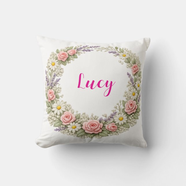 Coussin Personalized Floral Name Pillow Custom Gift  (Recto)
