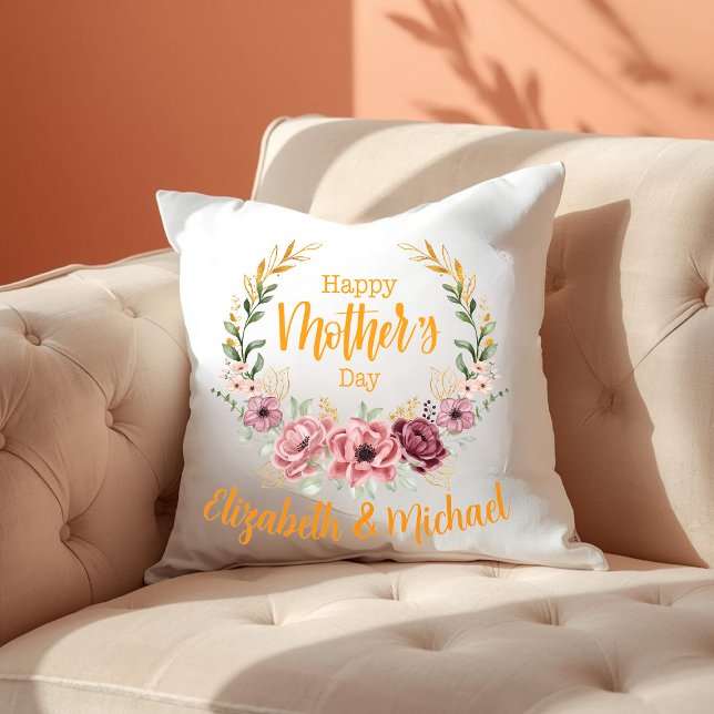 Coussin Personalized Happy Mother’s Day Floral Pillow (Créateur téléchargé)