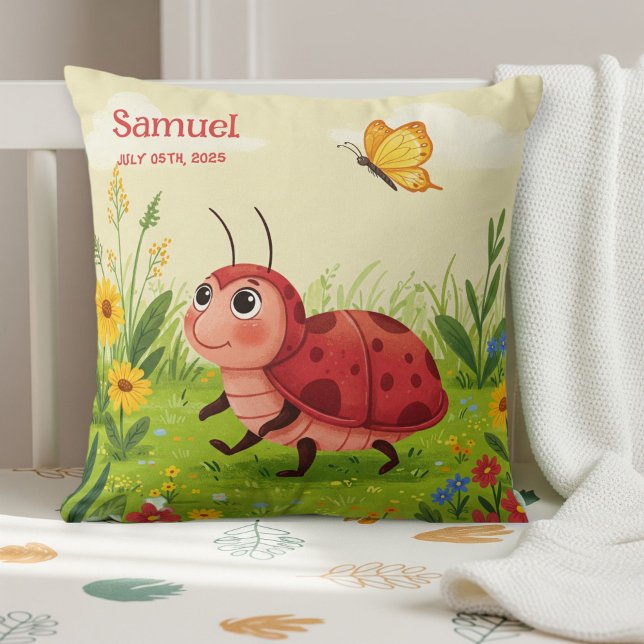 Coussin Personalized Ladybug Pillow – Baby Name (Créateur téléchargé)