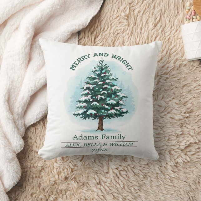 Coussin Personalized Merry & Bright Christmas Tree  (Couverture)