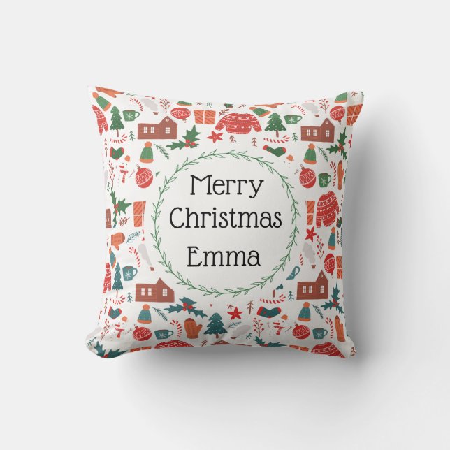 Coussin Personalized Merry Christmas Name Holiday Pillow (Recto)