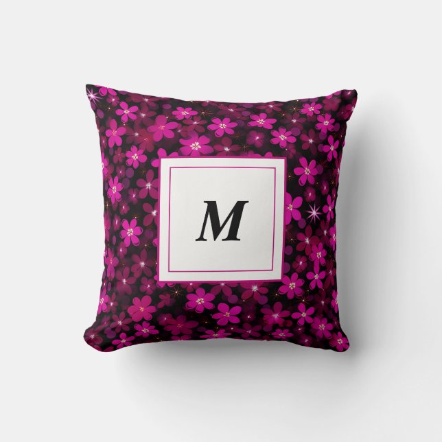 Coussin Personalized Monogram - Elegant Modern Floral  (Recto)