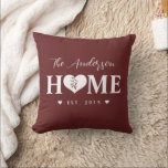 Coussin Personalized Name Greyish Red HOME<br><div class="desc">This design features the family name, the word "HOME" with the heart shape, year establish on the front. On the back side it is the list of family members with year of birth (which is optional). This simple stylish pillow is a perfect additional to your family room decoration. It is...</div>