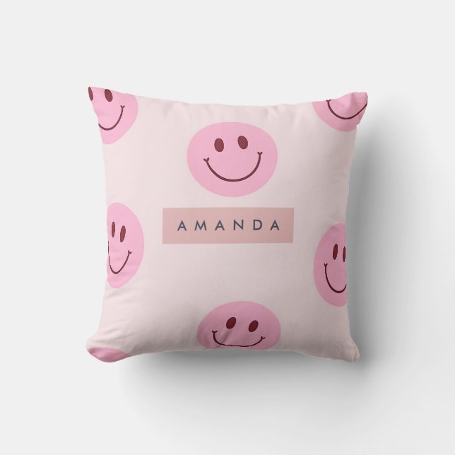 Coussin Personalized Pastel Pink Smiley Face  (Recto)