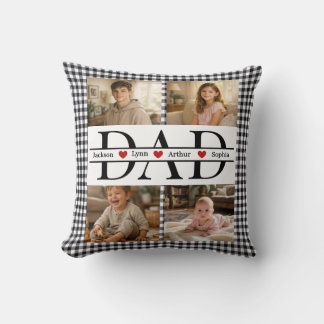 Coussin Personalized Photo Collage & Kids' Names "DAD"