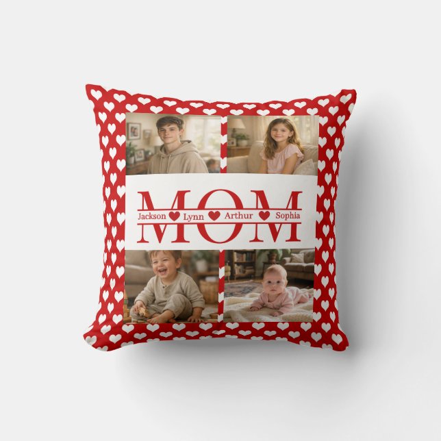 Coussin Personalized Photo Collage Mom Heart & Kids Name (Recto)