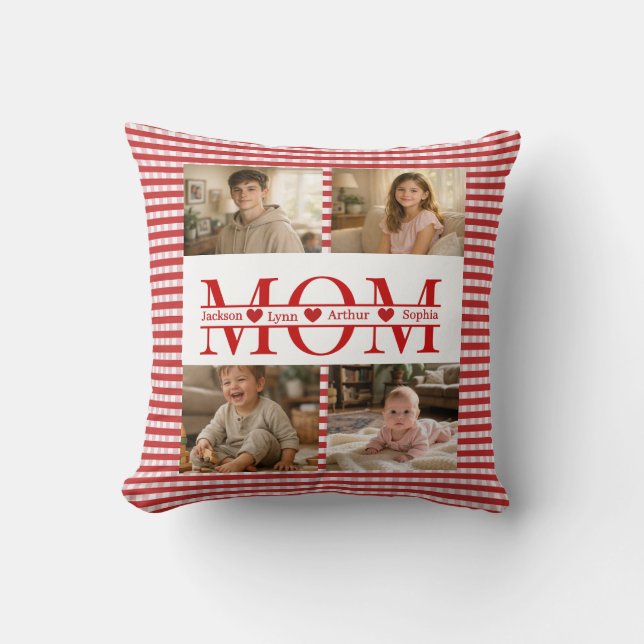 Coussin Personalized Photo Collage Mom Heart & Kids Name (Recto)