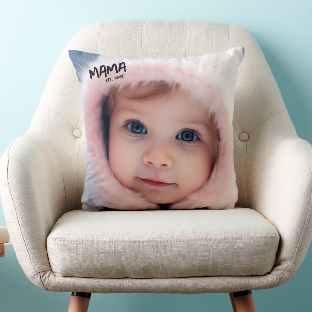 Coussin Personalized Photo Mama Established Mother (Custom Photo Throw Pillow for Mom)